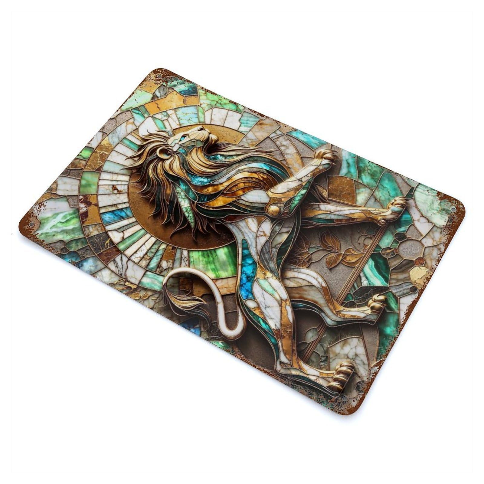 Rust Effect Abstract Lion Kintsugi Art Rusty Metal Tin Sign 11.8"x7.9", Farmhouse Wall Decor for Shed, Workshop And Garage Wall Decor