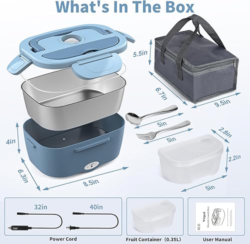 Miniatura 6 de Vingud Lonchera Eléctrica, Calentador de Alimentos, 3 en 1 Lonchera Calentada para Trabajo/Coche/Camión, Loncheras Calentadas para Adultos con