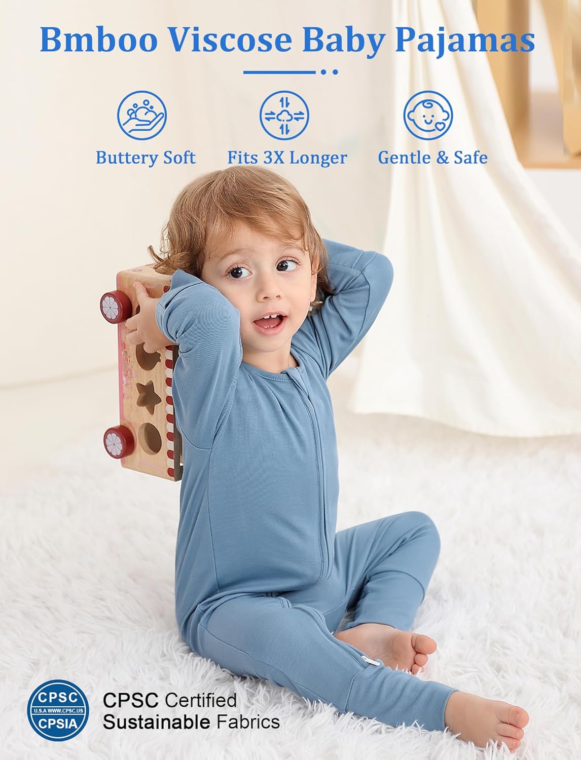 JunNeng Viscose from Bamboo Sleeper with Mittens, 2 Way Zipper Baby Boy Pajamas, Non Slip Sleep'N Play Romper - Image 2
