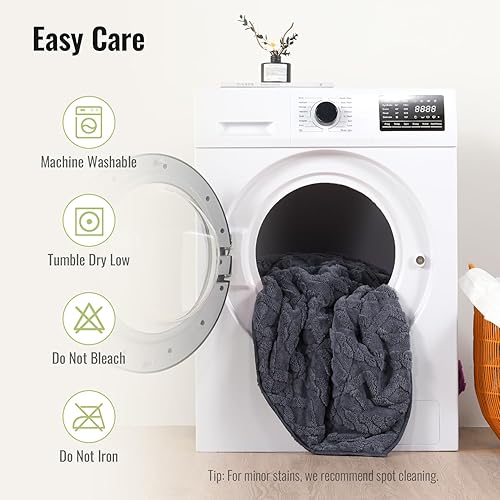 Miniatura 7 de Uttermara Manta con peso tamaño Queen de 15 libras, 60 x 80 pulgadas, manta pesada con patrón de cable copetudo para adultos, manta pesada única