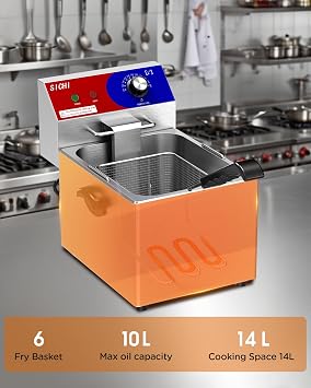 Commercial Deep Fryer - 14 L Electric Deep Fryer with 10 L Basket, Commercial Deep Fryer with Basket (2Pcs), Stainless Steel Countertop Deep Fryer w/Adjustable Temperature and Restaurant Use