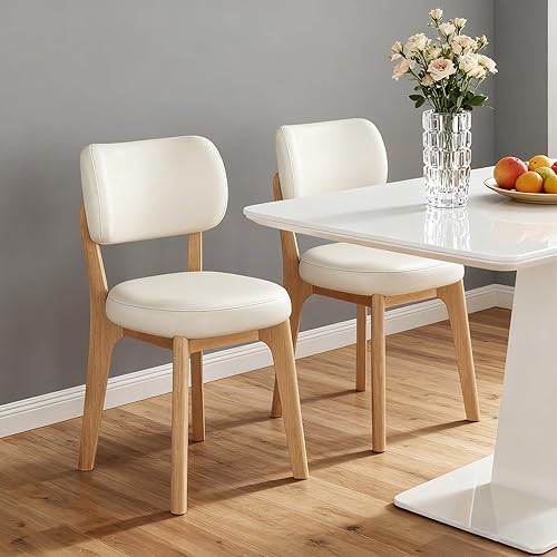 Miniatura 8 de Sillas de comedor de madera maciza, juego de 2 sillas de comedor modernas de mediados de siglo con marco de madera y sillas de comedor tapizadas