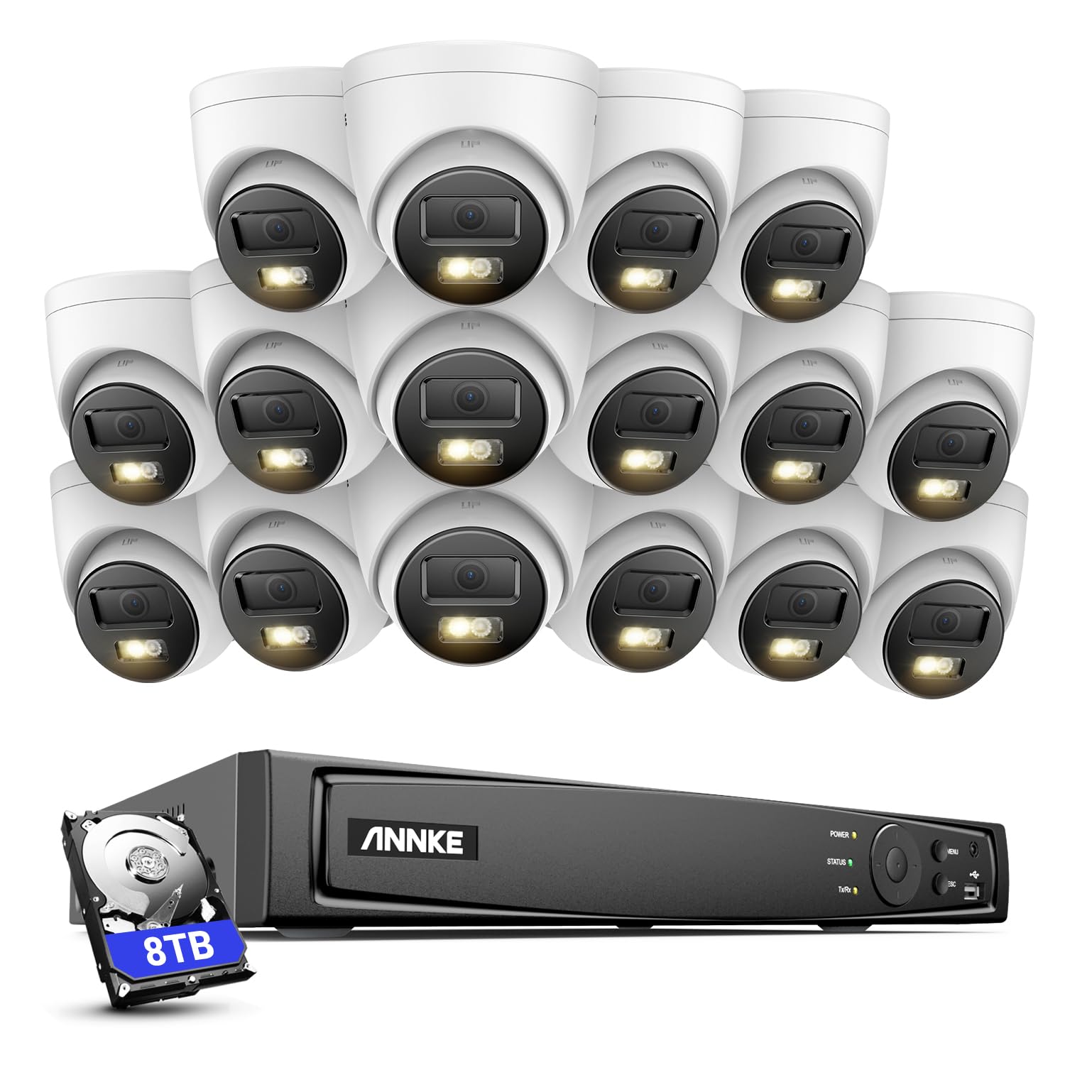 ANNKE PoE Security Camera System, 16CH 12MP 5-in-1 NVR Recorder, 16X 12MP Mega HD Smart Color Night Vision Built-in Mic Turret IP Wired Cams, 2.8mm