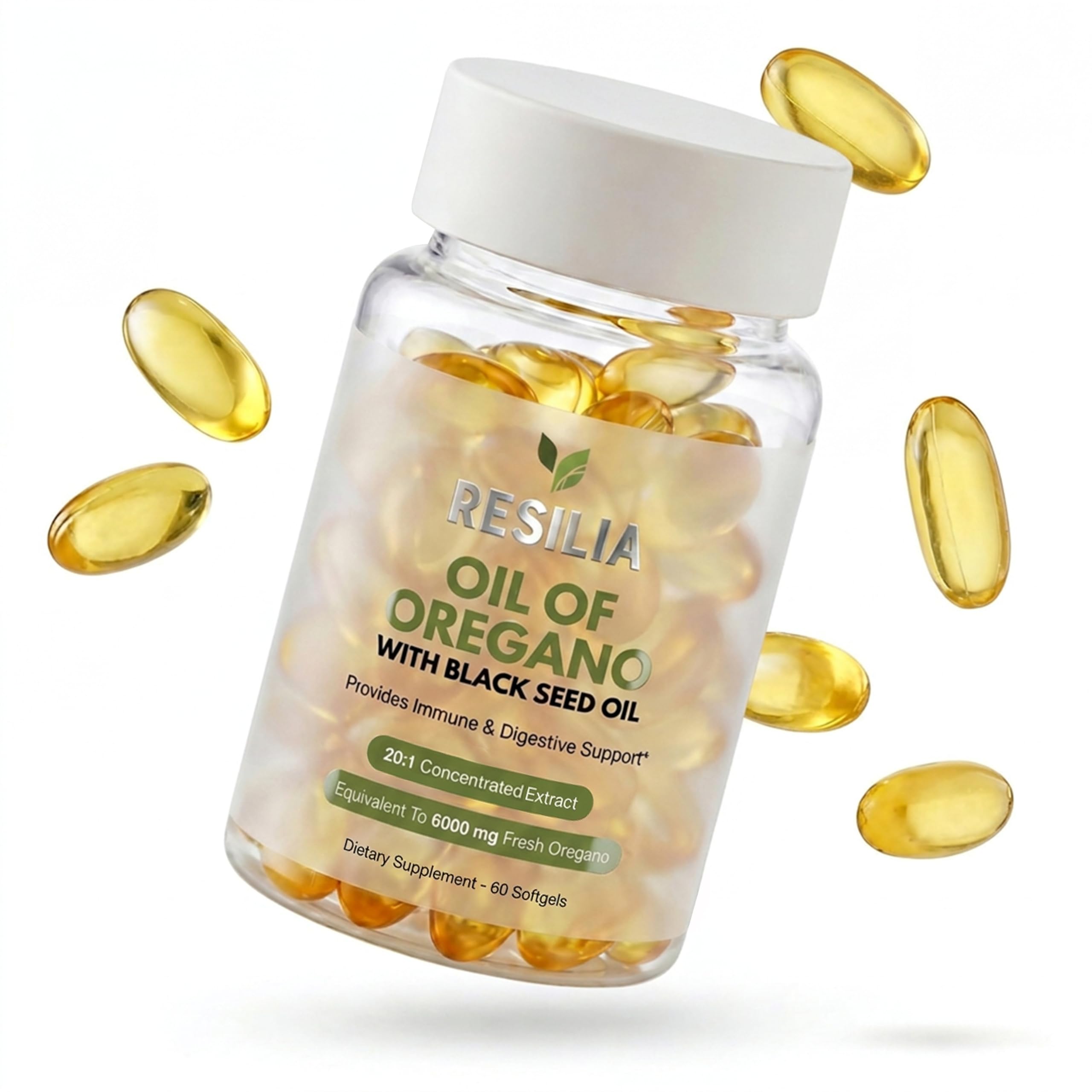 Resilia Black Seed Oil 6000mg Softgels – Organic Oil of Oregano Capsules for Immune & Digestive Support – Non-GMO, Gluten-Free – New Bottle Packaging (60 Count)