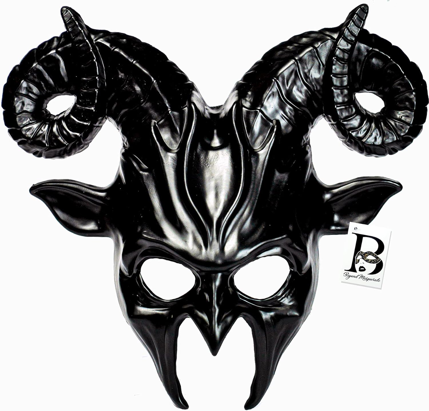 Goat Mask Animal Ram Antler Venetian Masquerade Ball Fairy Halloween Cosplay Big Horns Mask (Black)