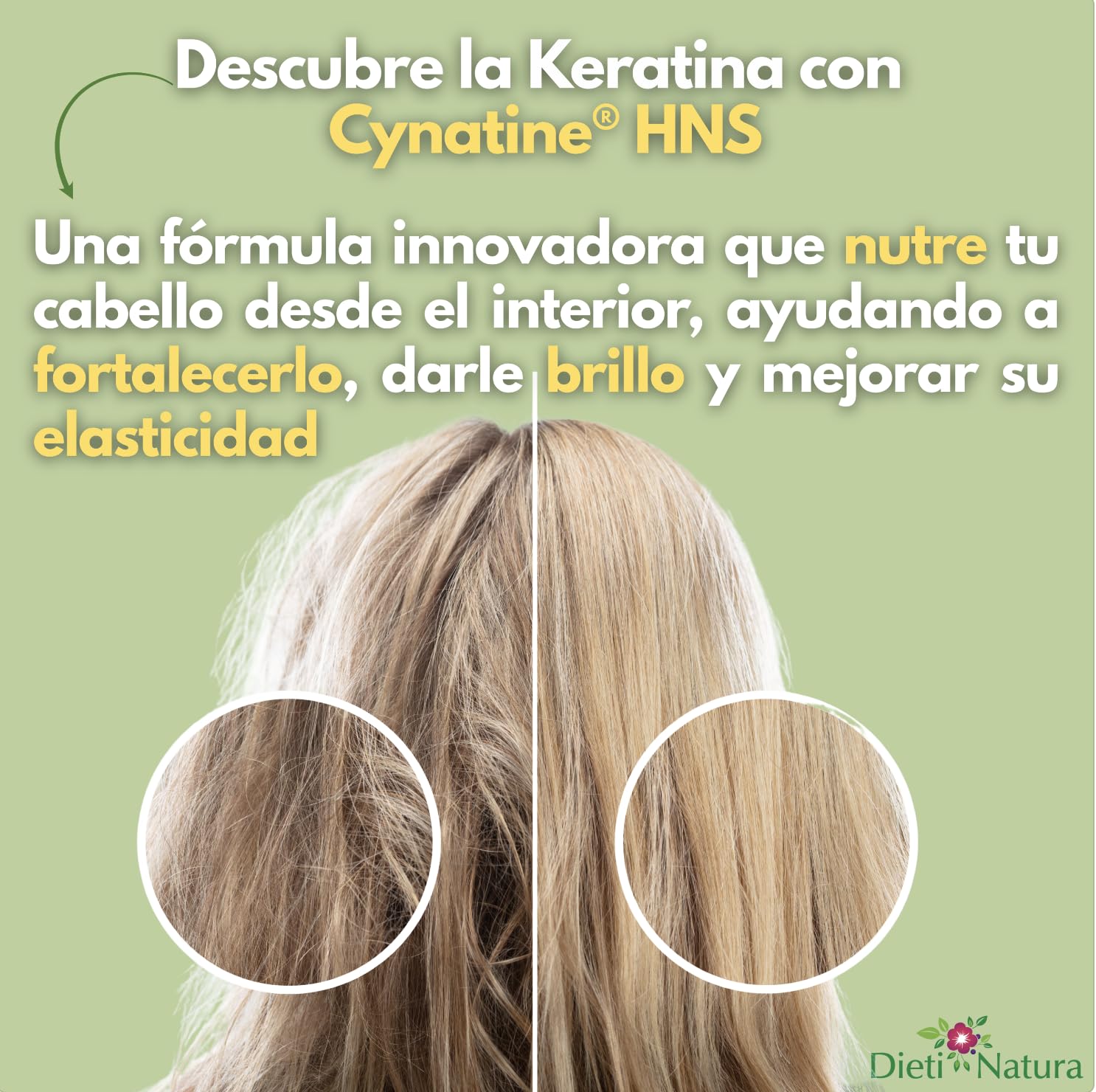 Dieti Natura Keratina Pack 3 de 60 Cápsulas Cabello y Uñas Fuertes - Keratina Cynatine HNS® para Fortalecer Cabello - Vitaminas Cabello Mujer y Hombre con Biotina B8, Zinc y Vitamina B6