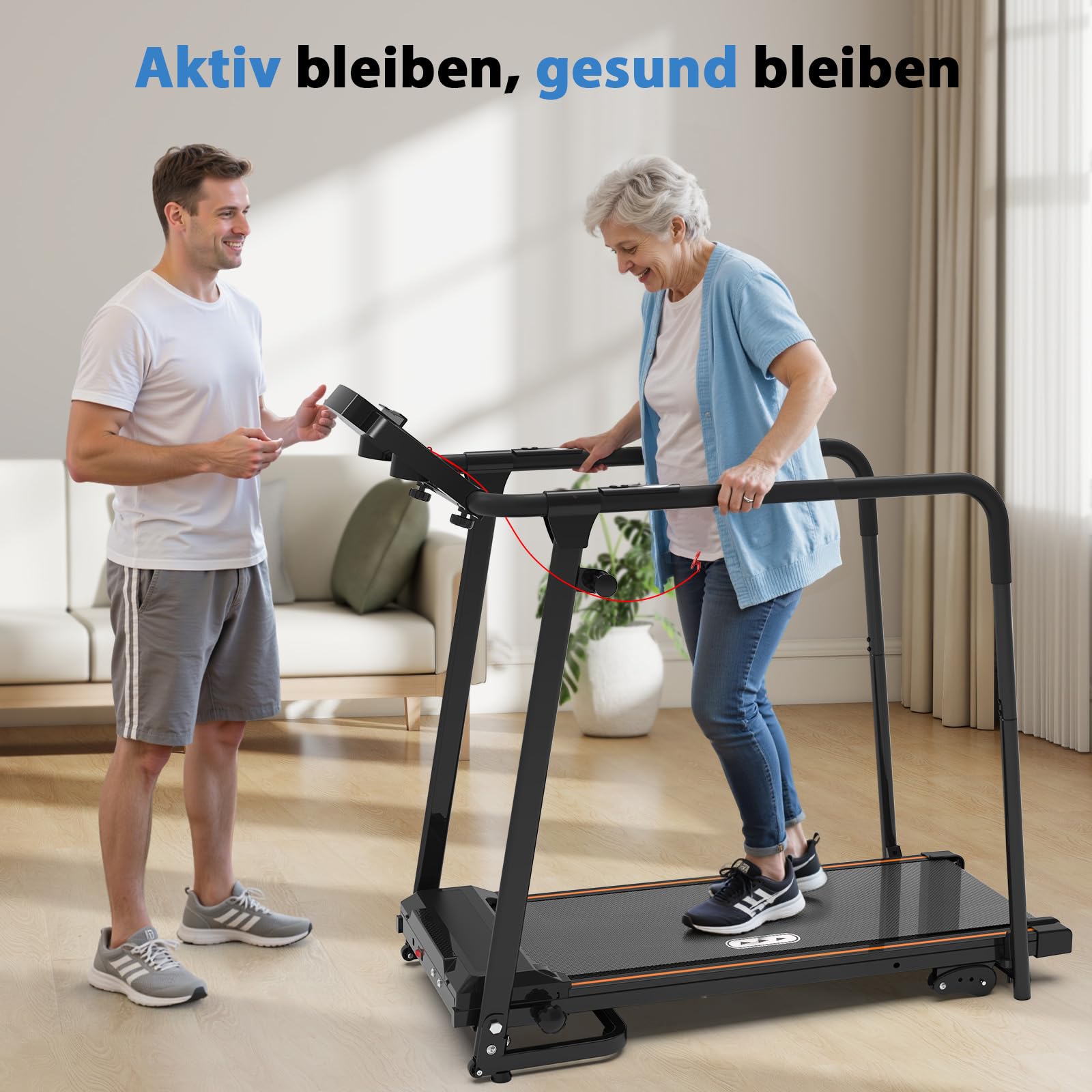 CIIHI Laufband für Zuhause mit Handlauf für Senioren – Laufband Klappbar 150kg Tragkraft, 0-2% Steigung, Auto-Schmierung, Stummschalt- & Schnellwahltasten, für ältere Menschen & Rehabilitation | 150kg Tragkraft, 0-2% Steigung, Auto-Schmierung, Stummschalt