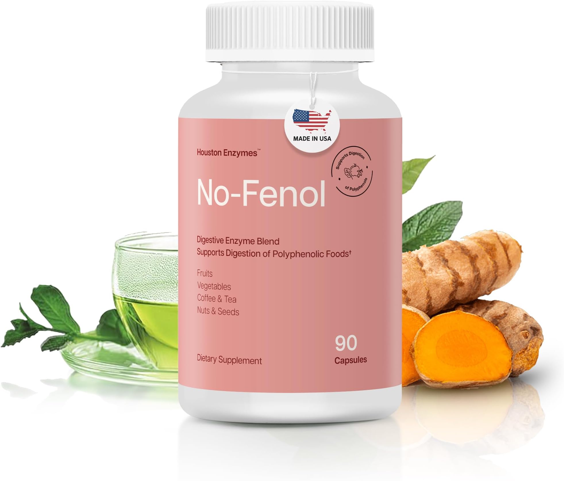 Houston Enzymes No Fenol Enzyme for Polyphenolic Foods, 90 Capsules