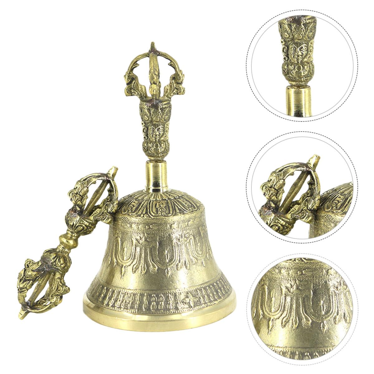 TOYANDONA Campanello Tibetano in Ottone Manico Staccabile, Campanello Mano Decorativo a Cinque Fili per Meditazione, Facilmente Impugnabile, Uso per Decorazione e Regalo