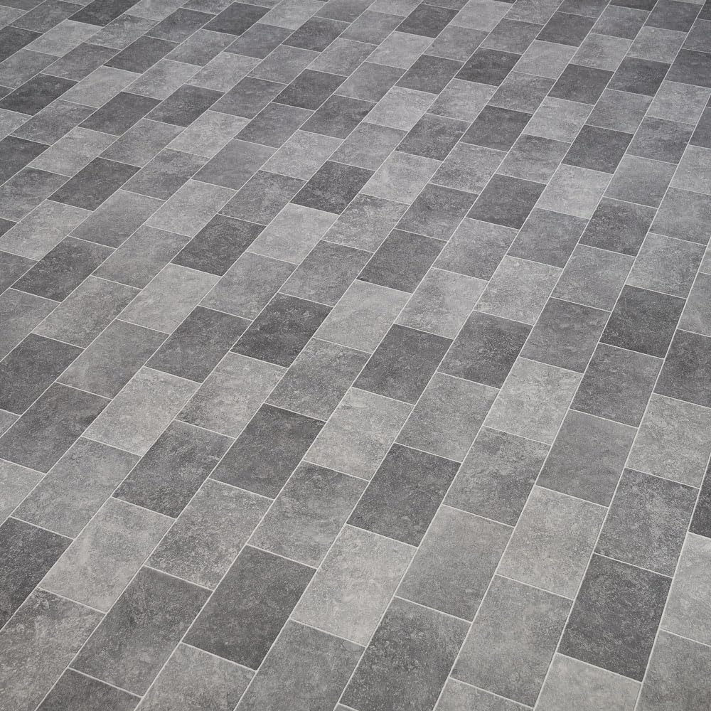 Grey Aged Stone Tiles Callisto Vinyl Flooring 2mm Thick Lino Roll Bathroom Kitchen (3m Wide x 2m Long) โ image 1