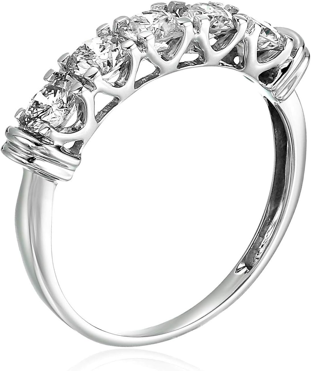 VIR JEWELS 1 cttw Diamond Wedding Anniversary Band for Women 5 Stone Diamond Engagement Ring 14K White Gold Prong Set SI2-I1 Clarity I-J Color Certified Size 4.5-10