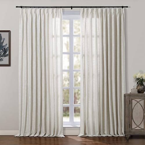 ChadMade Belva - Cortina plisada de lino de algodón de 100 x 72 pulgadas, con forro de algodón blanco, panel de cortina filtrante de luz para puerta