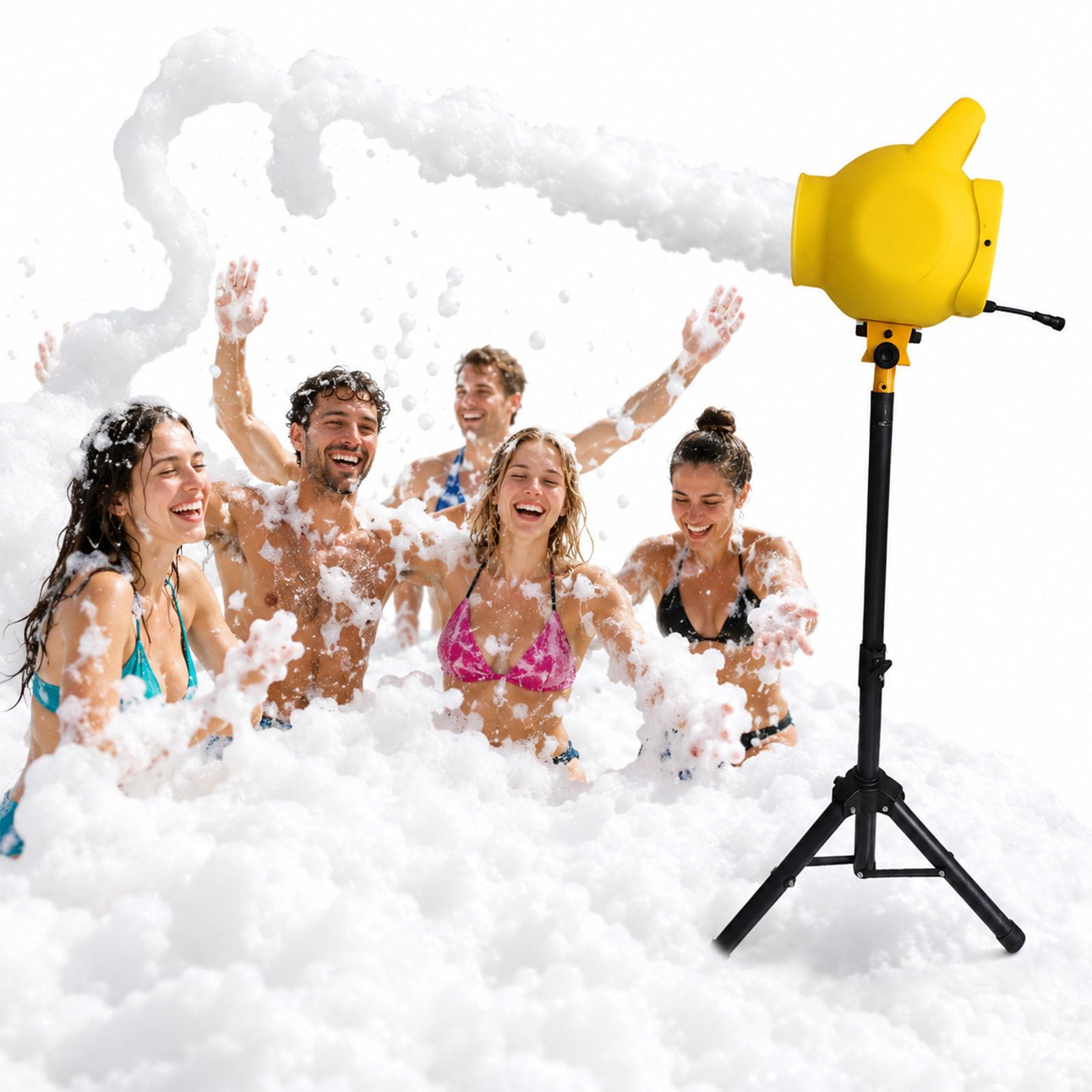 QJJML 200W Foam Party Machine,Professional Jet Foam Cannon - 4 Play Modes|5-7m Spray Distance,with Tripod+20L Bucket,Adjustable Angle Foam Machine for Pool Parties Birthday Events