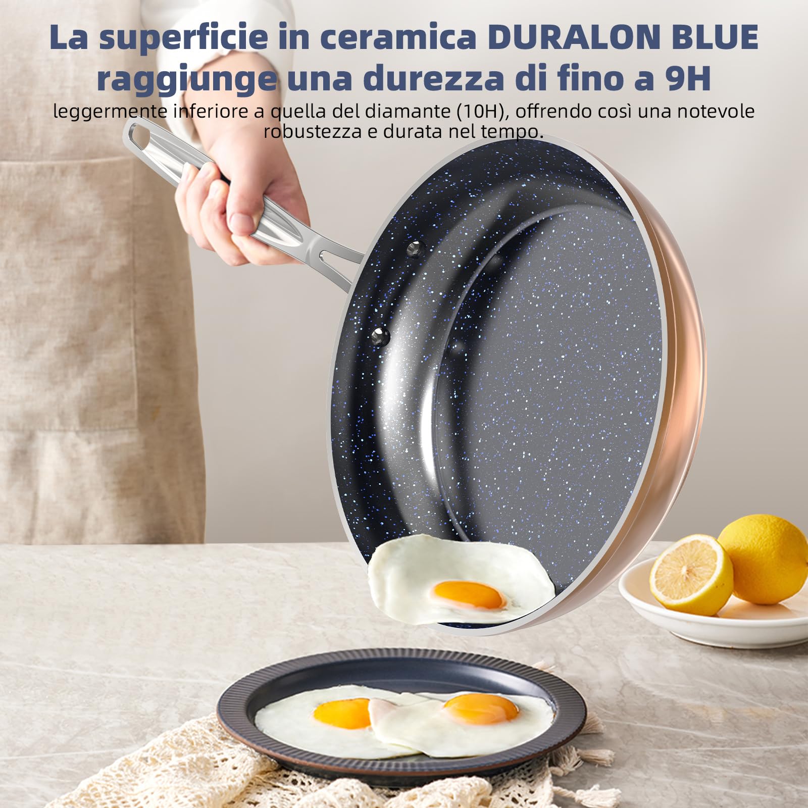 Nuwave Induzione Pronto Pentole Set 12 Pezzi in Ceramica G10 Duralon Blue in Rame Rustico, Coperchi in Vetro, Rivestimento Antiaderente, Adatto per Forno e Induzione, senza PFAS