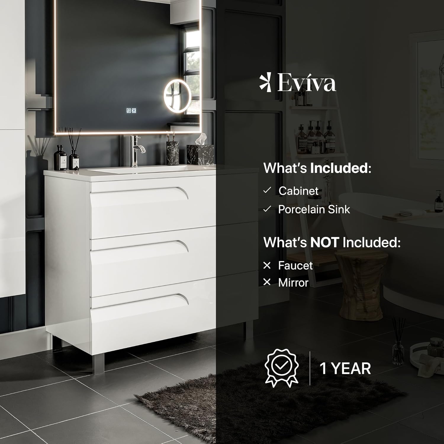 Eviva Joy 40 in. White Single Sink Bath Vanity with Porcelain Top and Integrated Sink