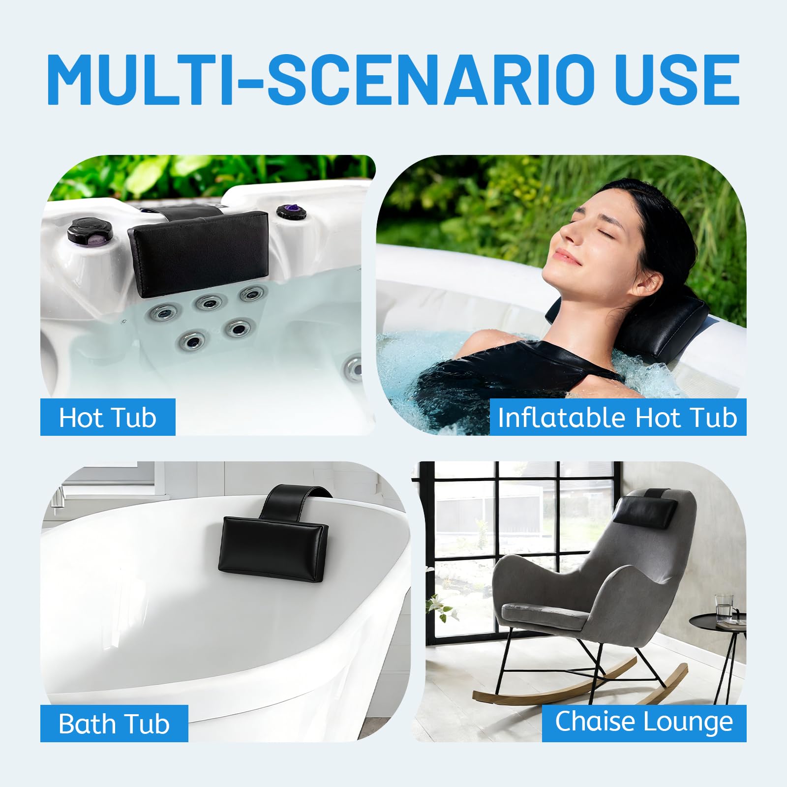 LALAGO Hot Tub Poggiatesta per Vasca Idromassaggio Rettangolare, Cuscino Cervicale Piscina per il Collo Impermeabile da Esterno Nero, Cuscino per Piscina, Accessori per Vasca