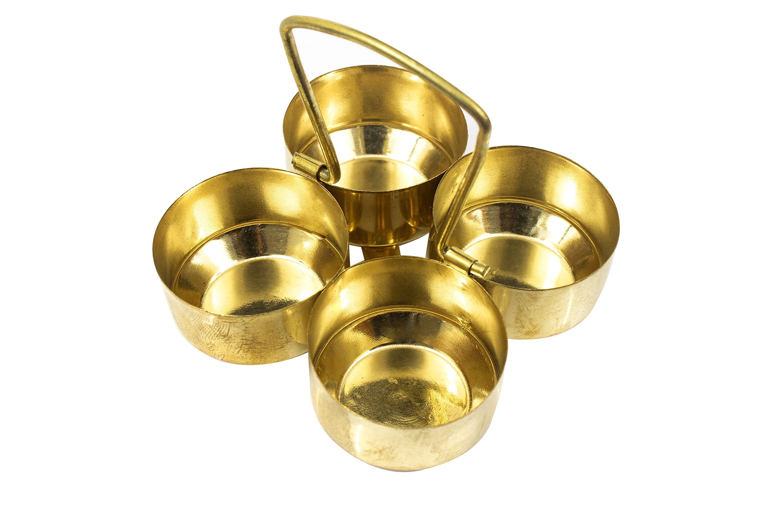 Spillbox Brass Puja Roli Chawal Kunkuma Turmeric Sandal 4 Bowl Stand for temple home