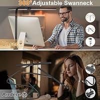 Glighone Dupla Fejű LED Íróasztallámpa 24W 80cm - Állítható Fényerő, Hajlítható Nyak, Szemvédő Nappali Fény, Távirányítóval, Csíptethető (Fe 6