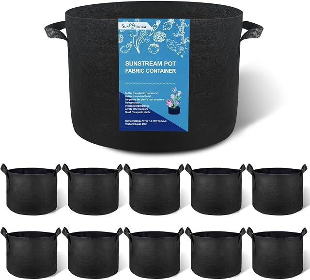 SunStream 10-Pack 2 Gallon Heavy Duty Thickened Nonwoven Fabric Pots Grow Bags with Handles