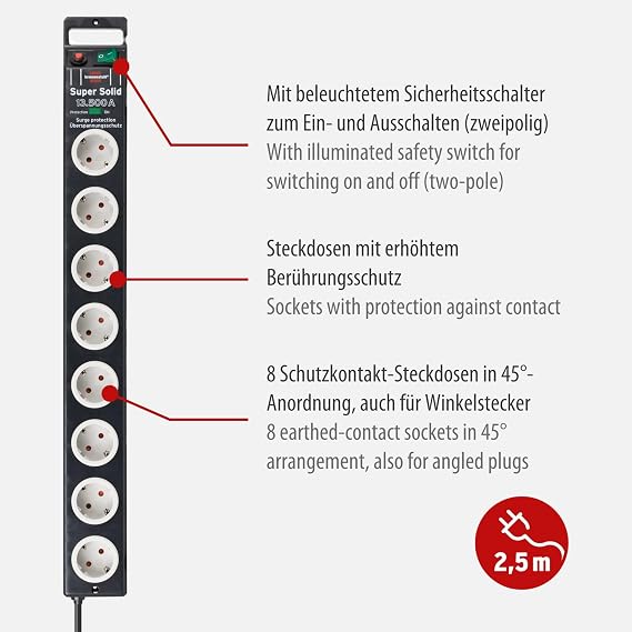 Brennenstuhl Super-Solid surge protection 13.500 A 8Li Priz Siyah