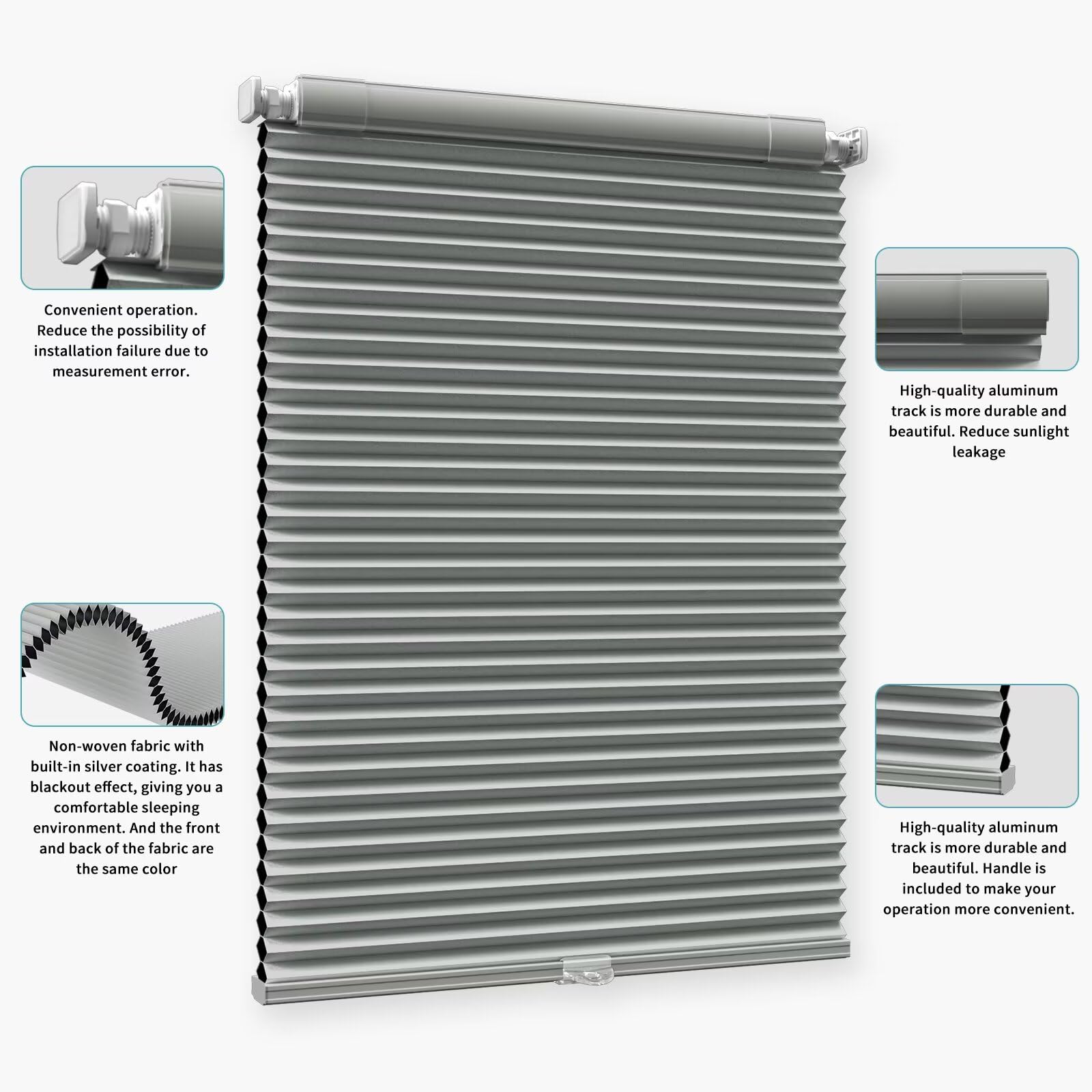 MYshade Custom Drill Free Blinds, No Drill No Tools Cellular Window Shades, Cordless Blackout Blinds for Indoor Windows, Easy to Install Honeycomb Shades & Blinds, Grey