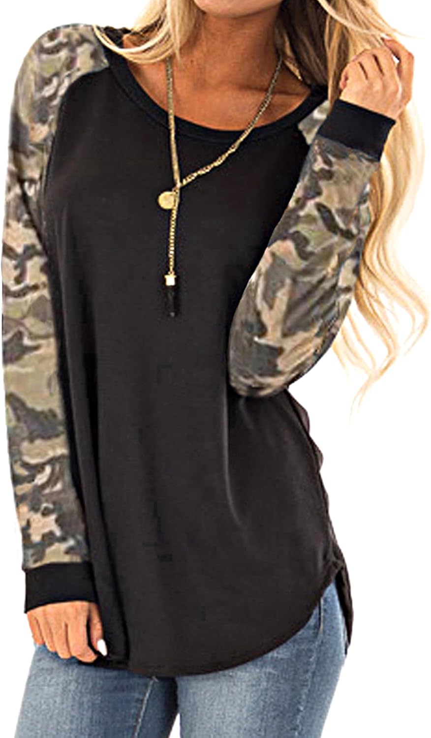 Halife Women’s Lightweight Color Block Long Sleeve Loose Fit Pullover Sweatshirts Tunics Tops Shirts