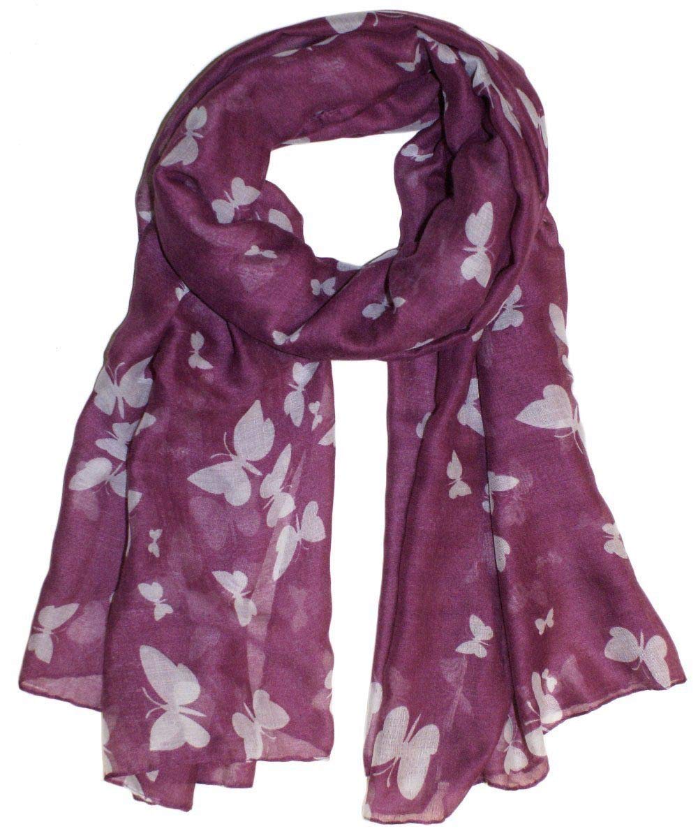 A Liittle Tree Women's White And Wine Red -Butterfly Lady Scarf (White/Wine Red)