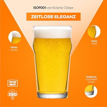 NORDIC SCHILLER Premium Pint Beer Glasses Set of 6 570 ml 100% Lead-Free Pint Glasses Craft Beer Glasses Set Beer Glass Beer Glass Beer Glass Water Glasses Long Drink Glasses Juice Glass