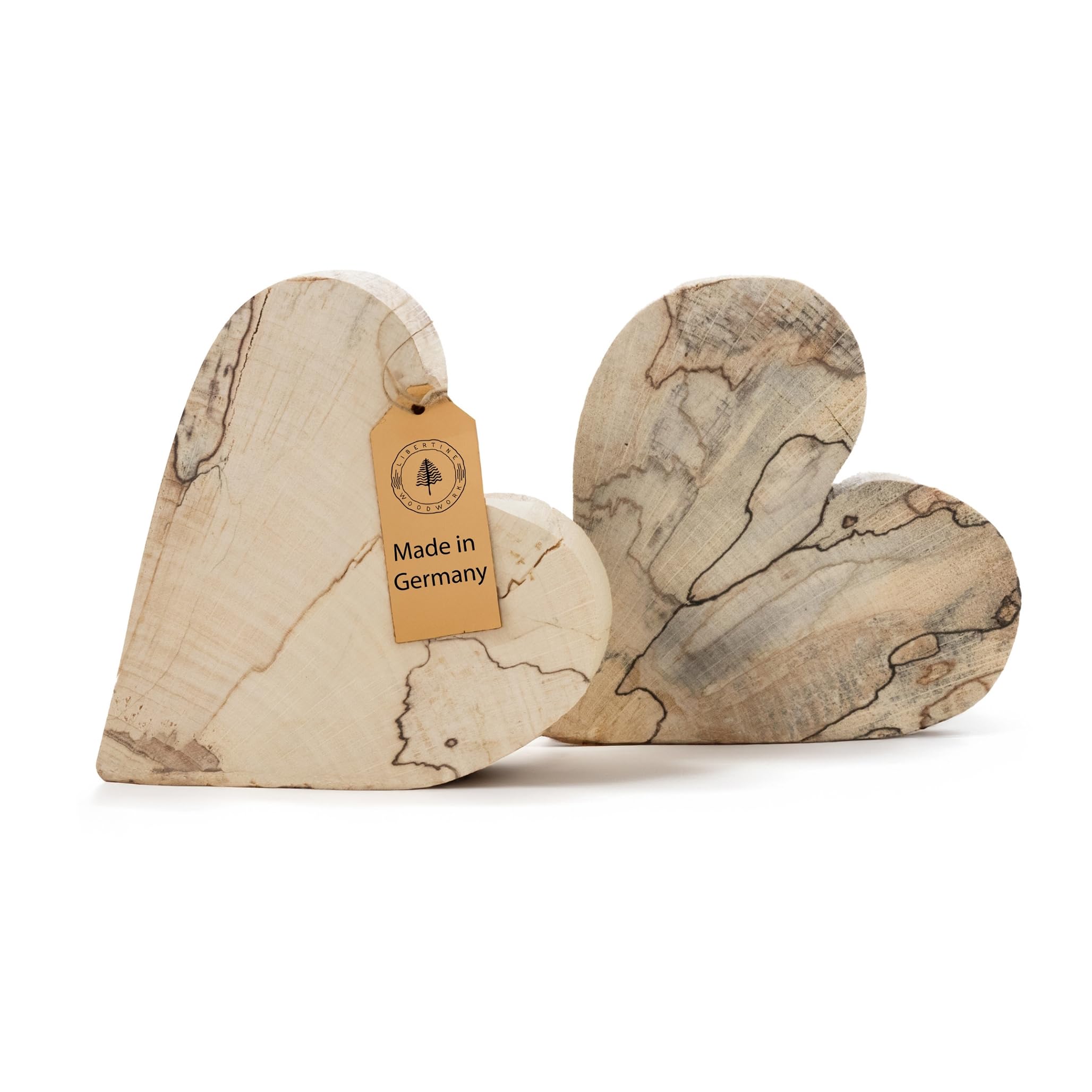 Libertine Woodwork 2 Herzen - Handgefertigte Holzherzen aus gestocktem Buchenholz, Nachhaltige Deko-Artikel, Unikate, Umweltfreundlich, Perfektes Geschenk für Hochzeit, Valentinstag, Jubiläum