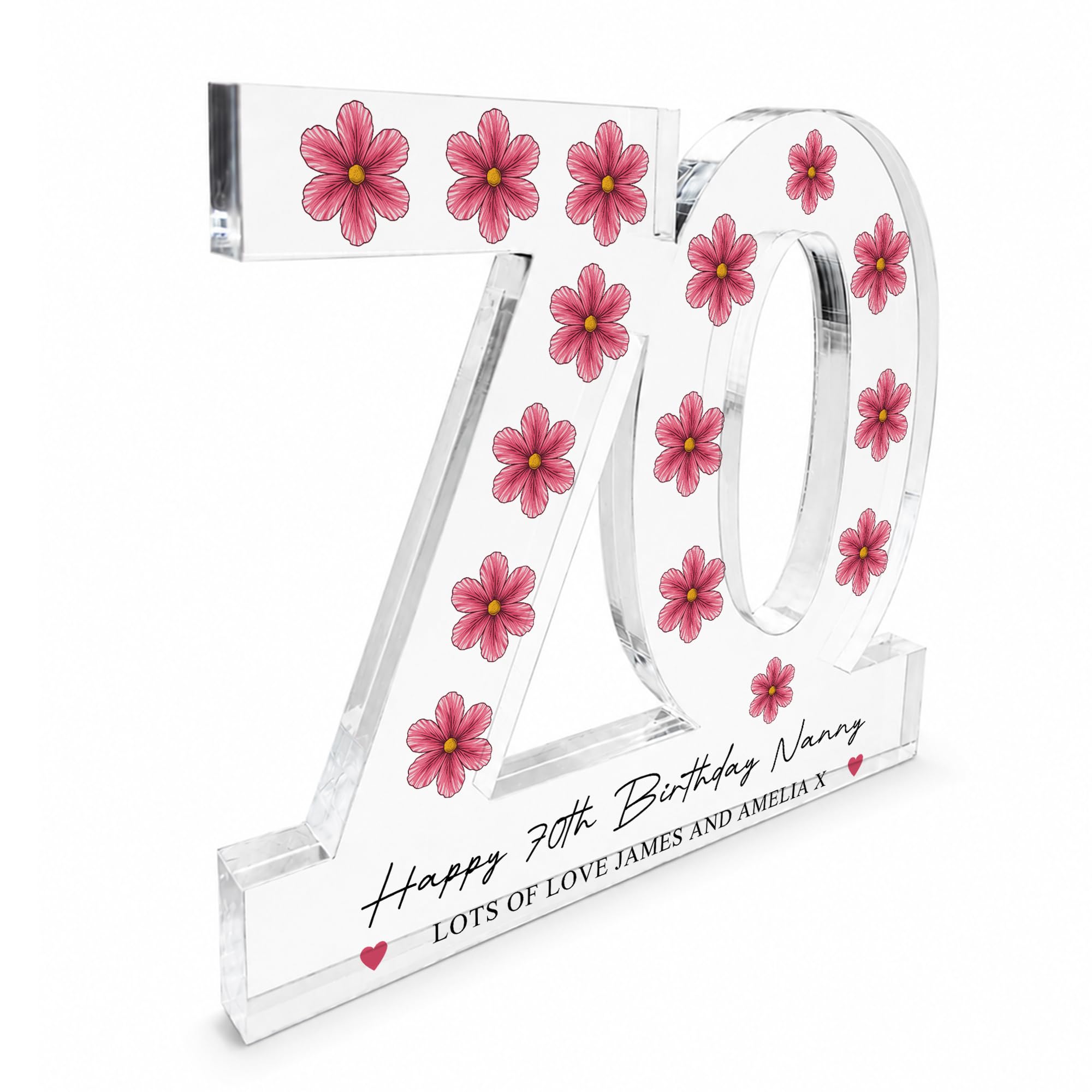Red Ocean Personalised 70th Birthday Gift Acrylic Plaque with Flowers Custom Name Gift for Mum, Nan, Grandma, Wife, Friend