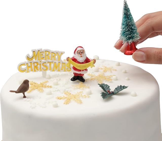 Christmas Cake Decorations Santa Toppers (5 Piece Set) Cupcake Topper Cake Decoration Pieces Merry Christmas (5 pc)