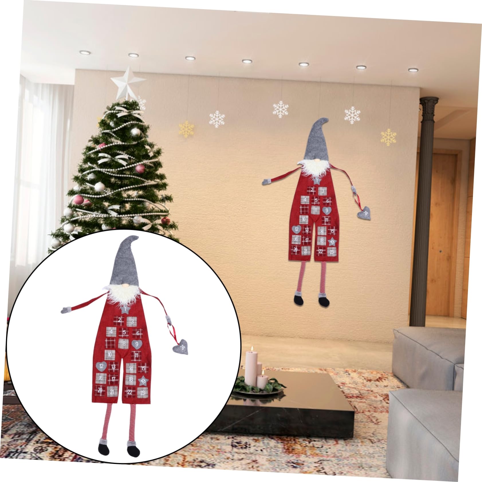 Calendario Dell'avvento da Appendere Sacchetti, in Lana Artificiale, Decorazione Natalizia per Porta D'ingresso, Conto alla Rovescia per Natale, Tema Festivo per Ragazzo Ragazza