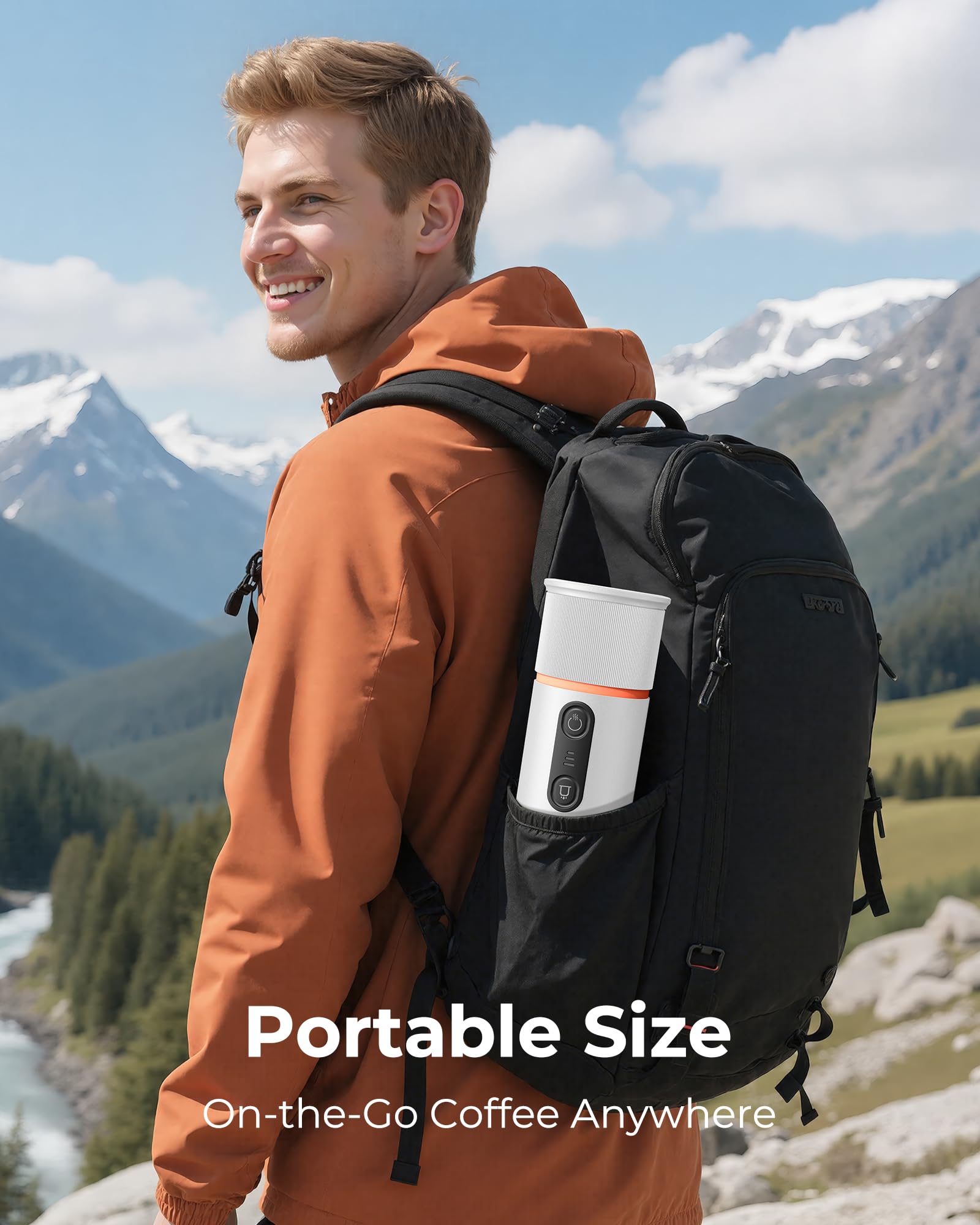 Macchina per caffè Espresso Portatile : Macchina da caffè Portatile a Batteria per viaggi in Campeggio - Riscaldamento Rapido in 2,5 inuti - 8 Tazze di Caffè Espresso per una Carica - Bianco