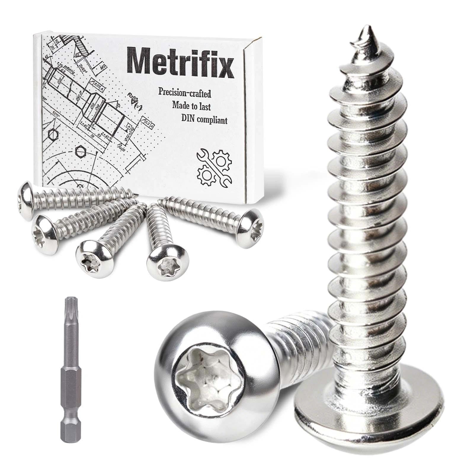 Metrifix 50 pcs Stainless Steel Self Tapping Screws M5x30mm Torx