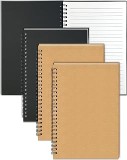4Pack Small Spiral Notebook A5, 5.5x8.3” Notebook for Work 120Page Notepads | Colored Multipack College Ruled Notebooks A5 Kraft Spiral Bound Small Notebook Journal Lined Note Pads for Writing Journaling