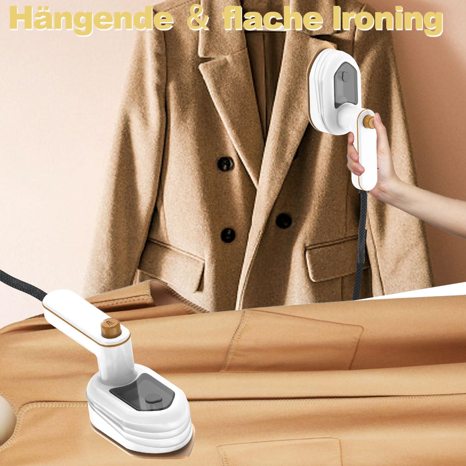 Mini Eisen, 2 in 1 180°Schwenkbar Faltbares Dampfglätter Reisebügeleisen Mini für Bekleidung, Hand Bügeleisen für Familie, Reise, Hotel, RV, Dienstreise Machen (White)