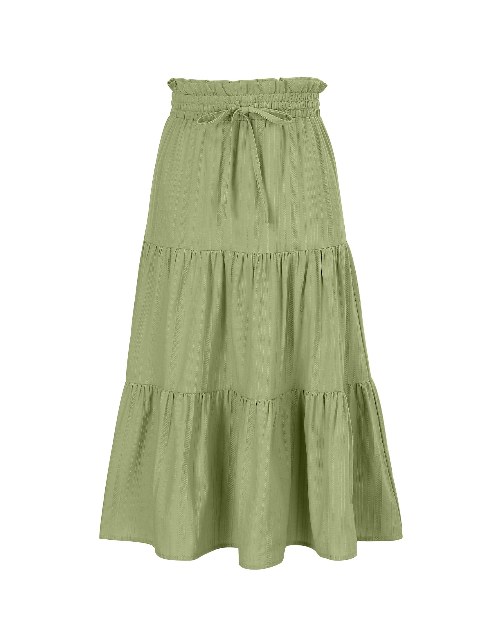 Maxi Skorts Skirt for Girls Button Front High Waisted Long Skirt with Belt Ruffled Skirts with Pocket 3-12Years