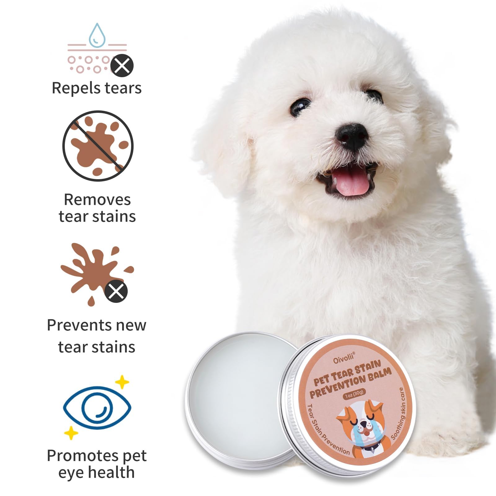 Oivolii Pet Tear Stain Remover Balm with Pro Powder Brush,Eye Care for Dogs and Cats Natural Safe Repel Tears,Gently Cleanses Effective & Non-Irritating,30g - Image 2