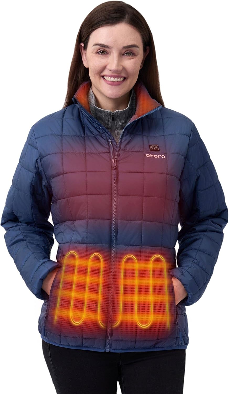 ORORO Women's Lightweight Quilted Heated Jacket with Heated Collar and Battery, Heated Quilted Jacket Coat