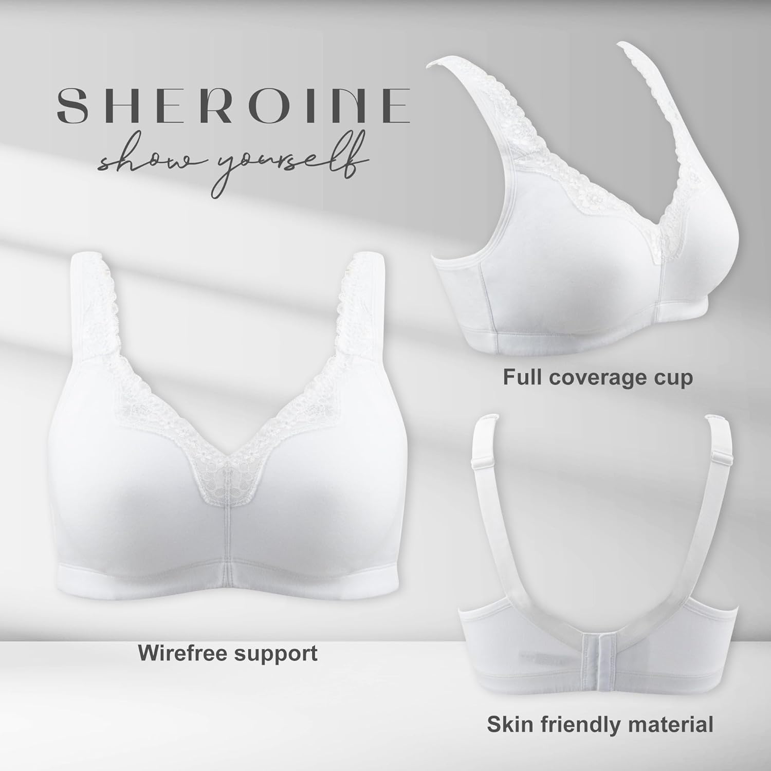sheroine Plus Size Soft Cotton Wirefree Ultrathin Unpadded Bra - Image 4