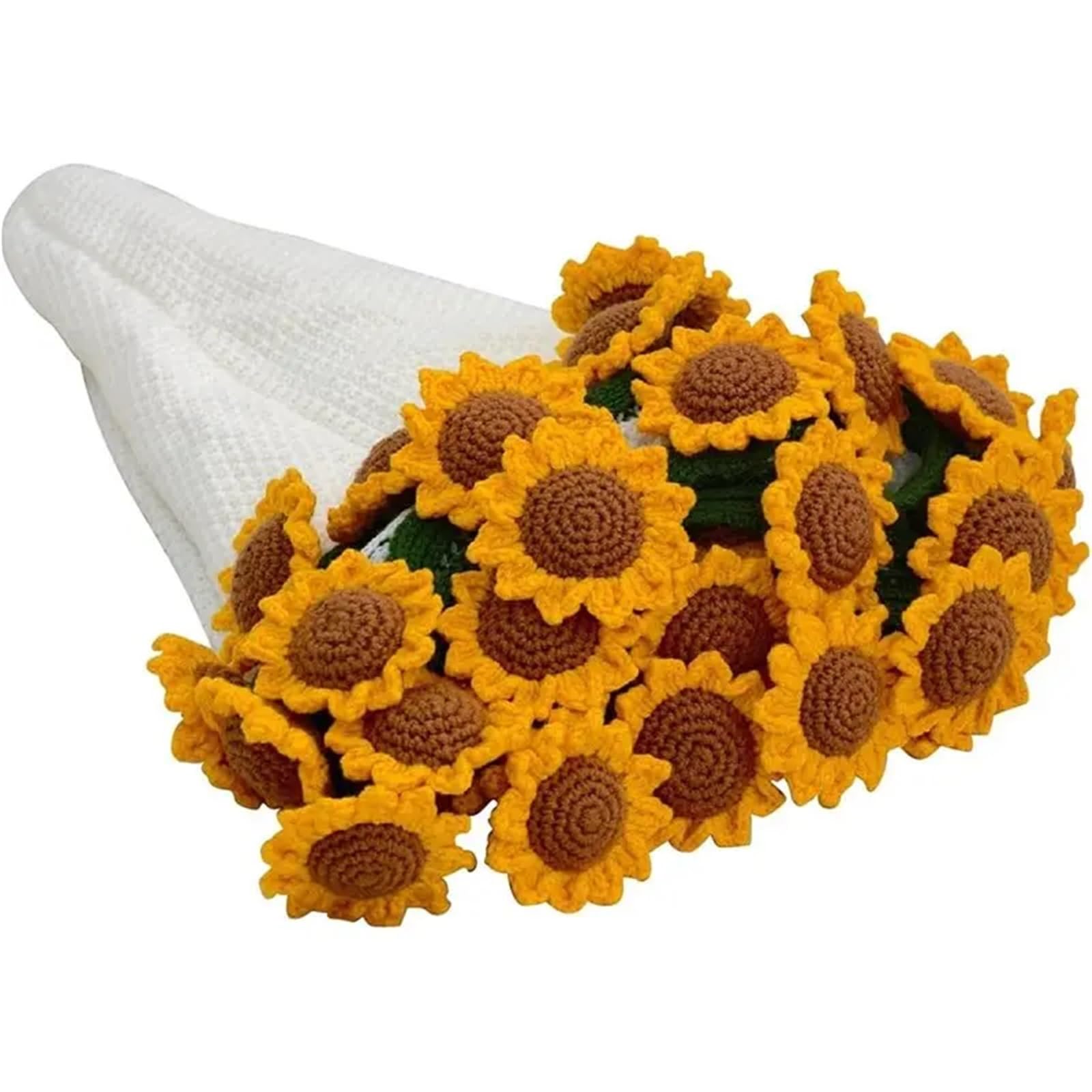TRRYUIP Bouquet Blanket Crochet Sunflower Bouquet Blanket, 32 Inch Round Floral Knitted Handmade Flower