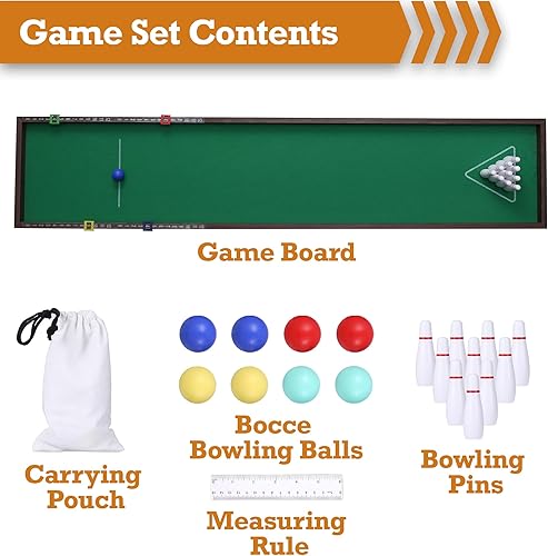 Miniatura 8 de Sterling Games Tabletop Bowling Combo Set, Wooden Arcade Board with Marbles and Pins, Indoor Table Top Game for Kids and Family