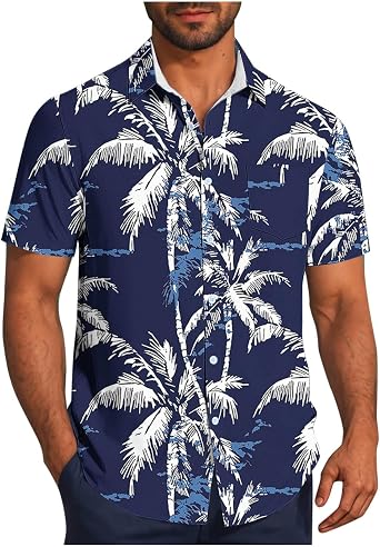 Zeiyignr Hawaiian Shirt for Men with Pocket - Short Sleeve Button Down Wrinkle-Resistant for Beach, Pool Parties, Vacation