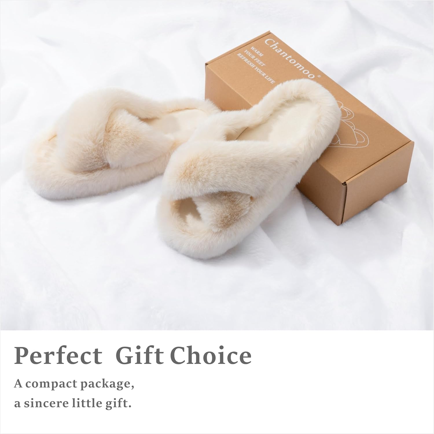 Chantomoo Women's Blue Memory Foam Faux Fur Lined Open Toe Slippers for Women - US 12 - Image 4