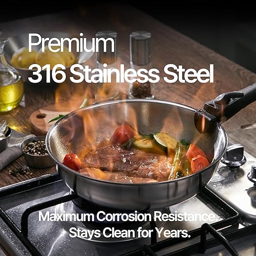 Miniatura 2 de Olla de cocina de acero inoxidable 316 con asa extraíble, juego de ollas apilables de 5 capas, juego de 6 piezas con tapa universal, compatible con