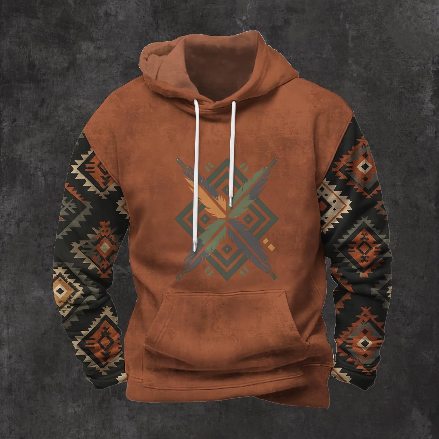 Classic Drawstring Hoodie for Men Classic Hooded Neck Long Floral Printed Sleeve Street Style Fall Sweatshirt with Kangaroo Pocket for Everydaywear - Image 2