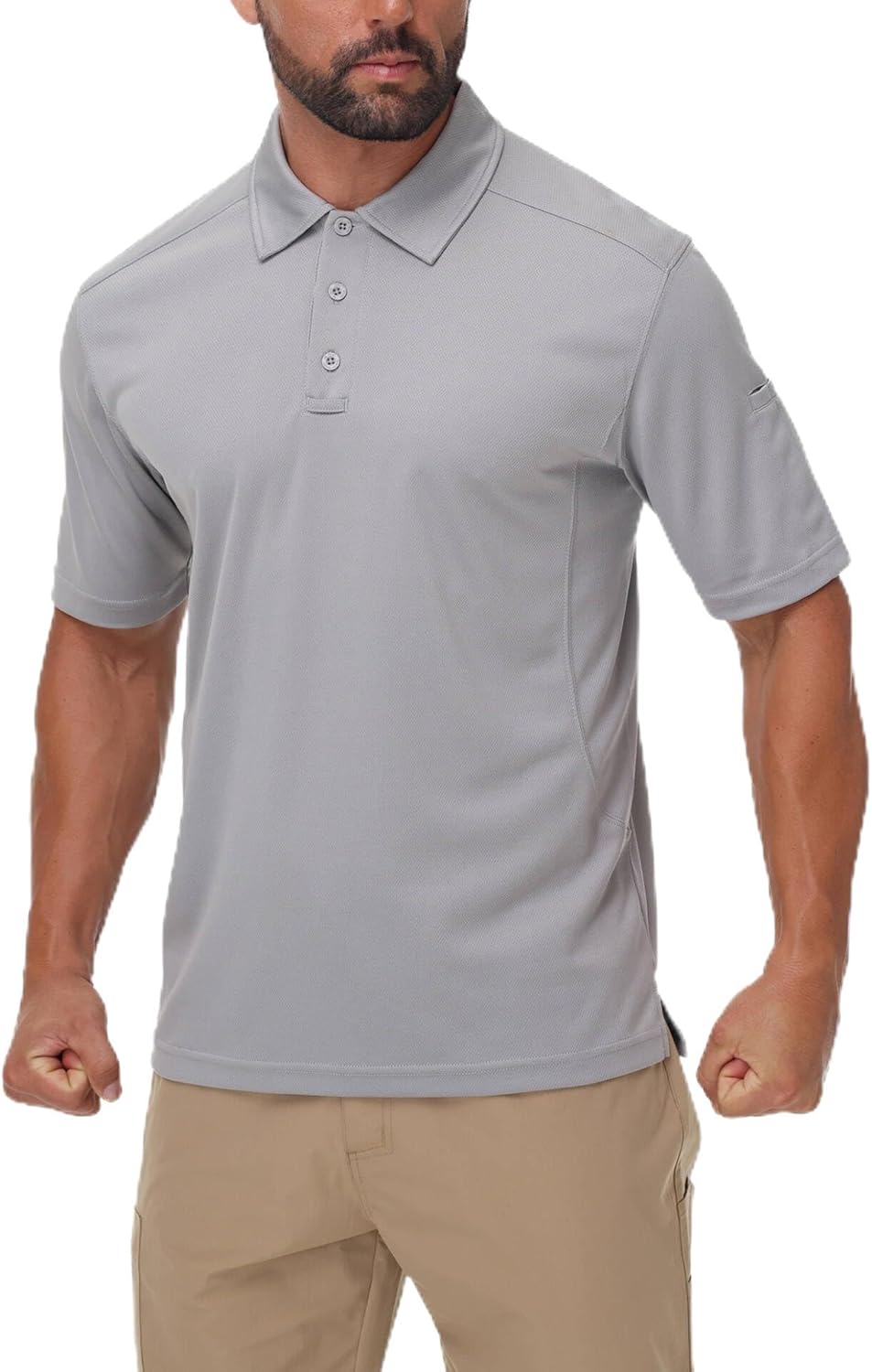 Men‘s Quick Dry Tactical Polo Shirt 4-Way Stretch Work Polo with Pen Pocket Sun Protection Moisture Wicking for Golf Hiking