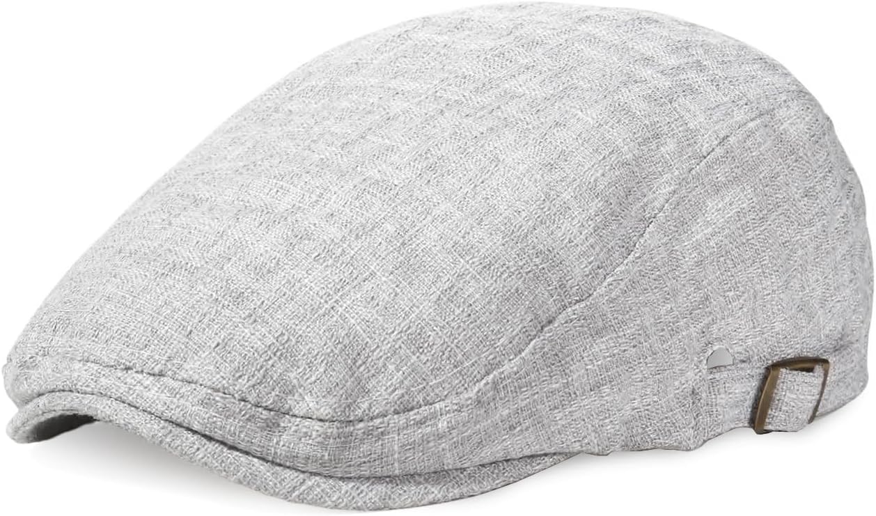 Kaszkiet męski letni z lnu, Flatcap męska oddychająca i lekka, czapka z ochroną przeciwsłoneczną, beret na rekreacje, podróże, jazdę samochodem i do użytku codziennego, jasnoszary