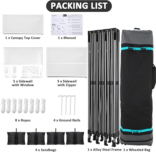 Miniatura 179 de COBIZI - Toldo desplegable de 10 x 10 pies, 4 paredes laterales, FPU 50+ para todo el año, resistente al viento, impermeable, uso comercial, Gris