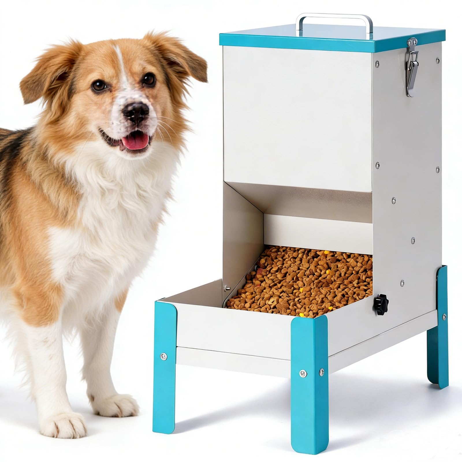 comedero automático para perros de gato, máquina automática de alimentación de mascotas de acero inoxidable para perros y gatos, alimentador de metal por gravedad con tapa y soporte para